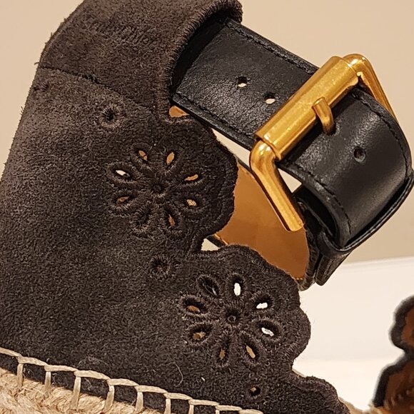 Excellent  EU39 Chloe Wedges Platform Sandal Dk Brown Espadrille Embroidered - Picture 5 of 12